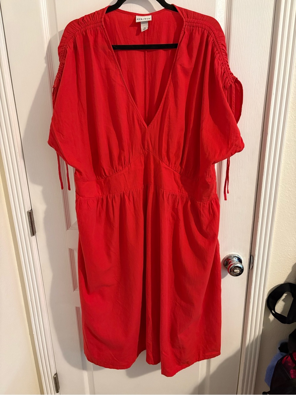 Ava & Viv Vibrant Red V-Neck Midi Dress